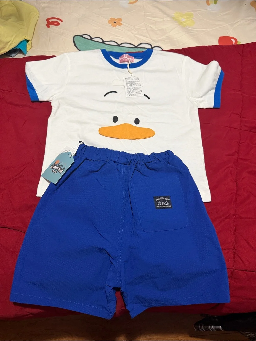 White Duck Face Tee with Royal Blue Trim & Royal Blue Shorts